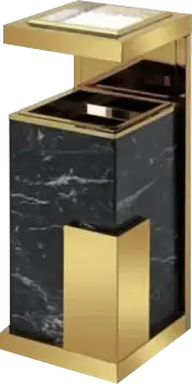 [26008] طفاية سجائر ستيل- لون  ذهبي - مع رخام - مع سلة جانبية 12  لتر