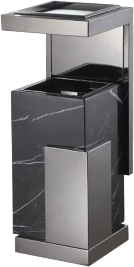 [26007] طفاية سجائر ستيل- لون  فضي - مع رخام - مع سلة جانبية 12  لتر